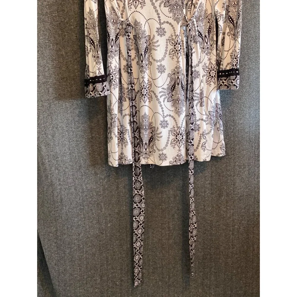 Donatella Studio wrap Robe Belt Black White Floral Paisley Soft Bath Lounge Sle - Picture 10 of 12